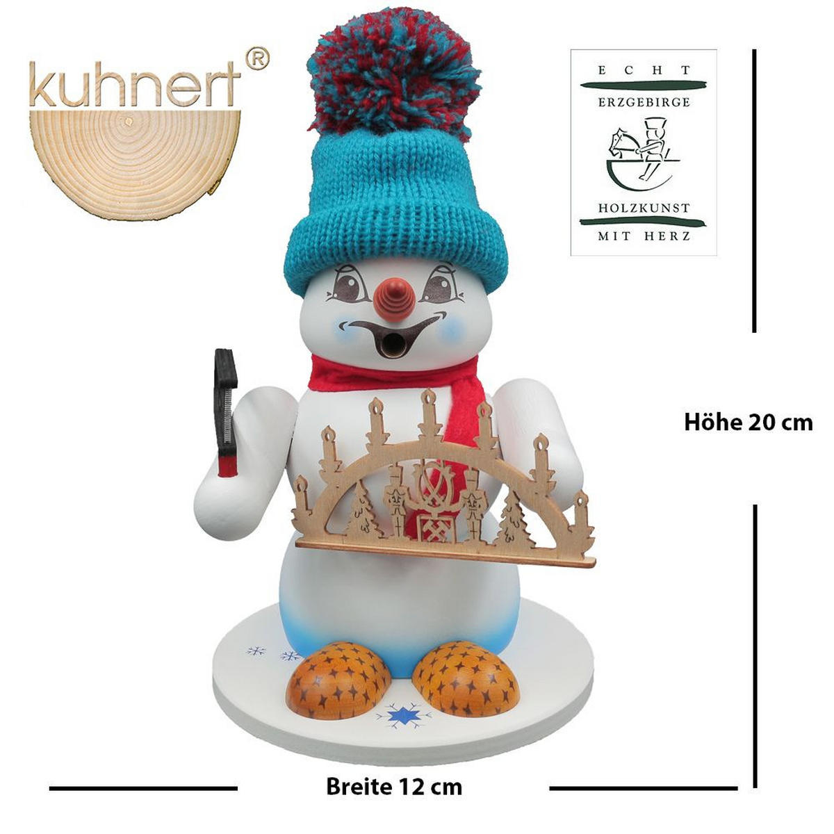 RAUCHFIGUR Schneemann Weiß Schwibbogenverkäufer 19 cm - Multicolor, Holz (15/19/0.1cm)
