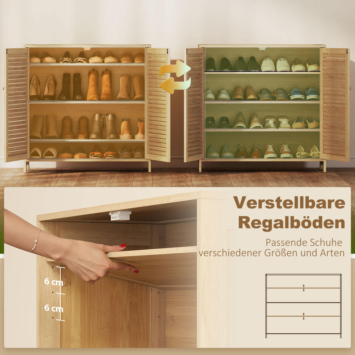 SCHUHSCHRANK Bambus Naturholz - Naturfarben, Holz/Bambusholz (35/80/80cm) - HOMCOM