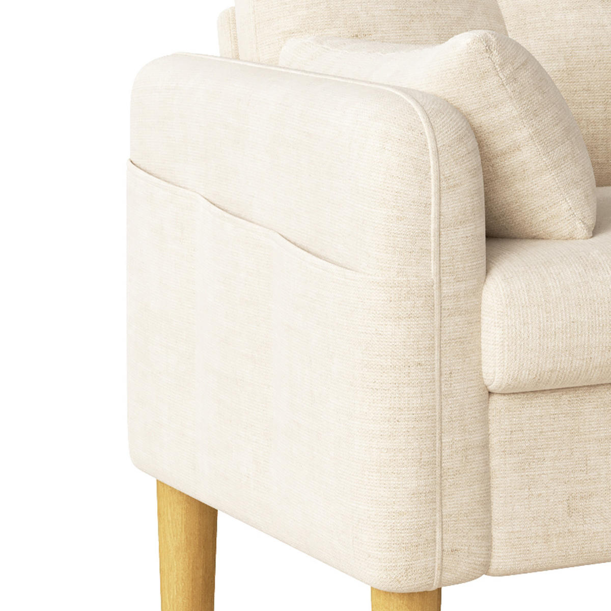 SOFA 2-Sitzer, Beige, Chenille, 2 Kissen, Seitentasche - Beige, Textil (78/85/119cm)
