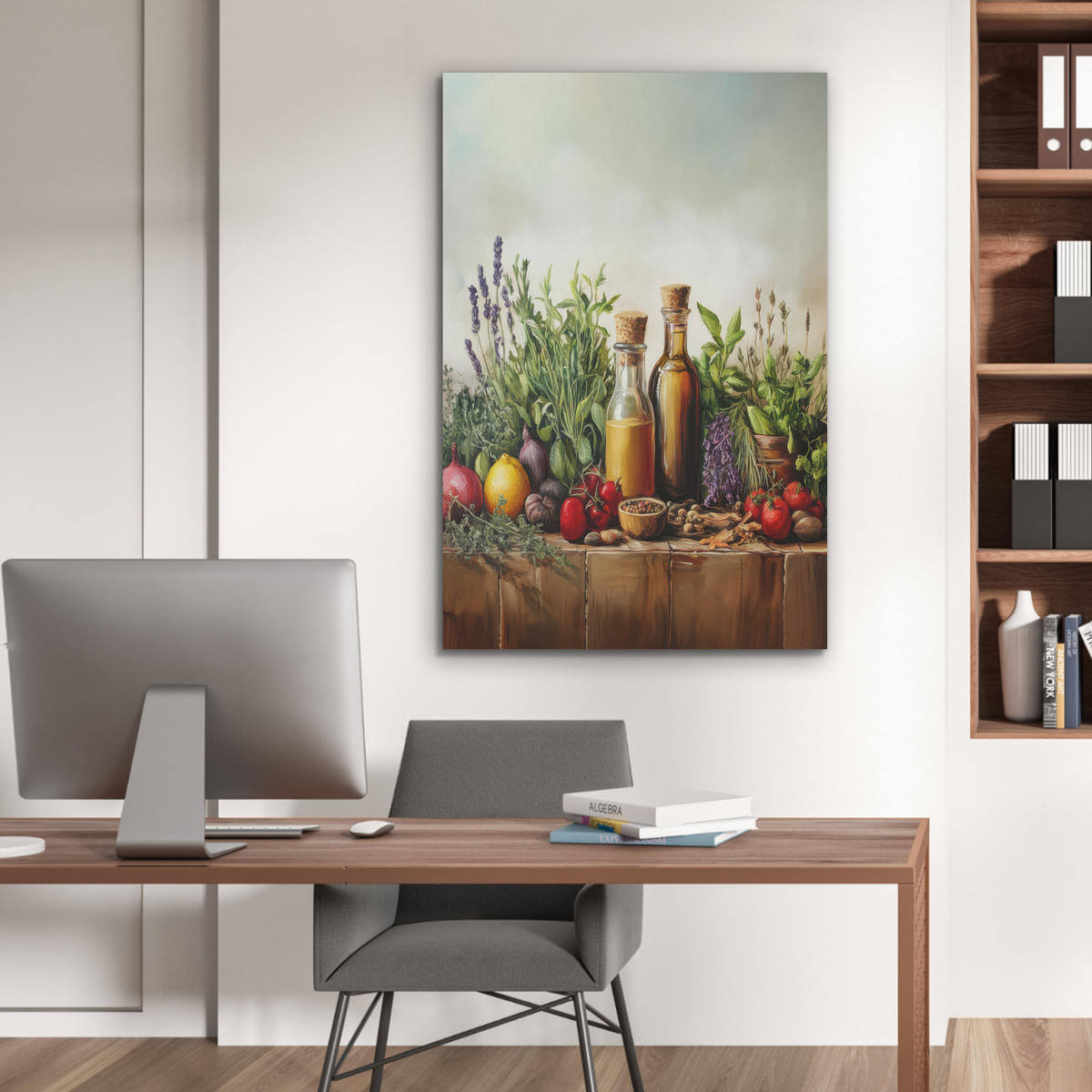 AKUSTIKPANEEL Stilleben - Kräuter - Gewürze - Früchte - Farbenfroh 70x100 cm - Grün, Textil (70/0.9/100cm) - MuchoWow