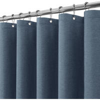 DUSCHVORHANG Marineblau Leinen wasserdicht schimmelresistent Polyester mit Ringen - Blau, Textil (200/180cm) - MCBOSON