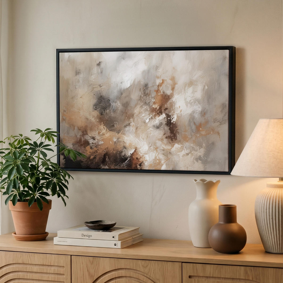 LEINWAND Bilder mit Rahmen - Farbe - Abstrakt - Beige - Kunst - 60x40 - Greige, Textil (60/40cm) - MuchoWow