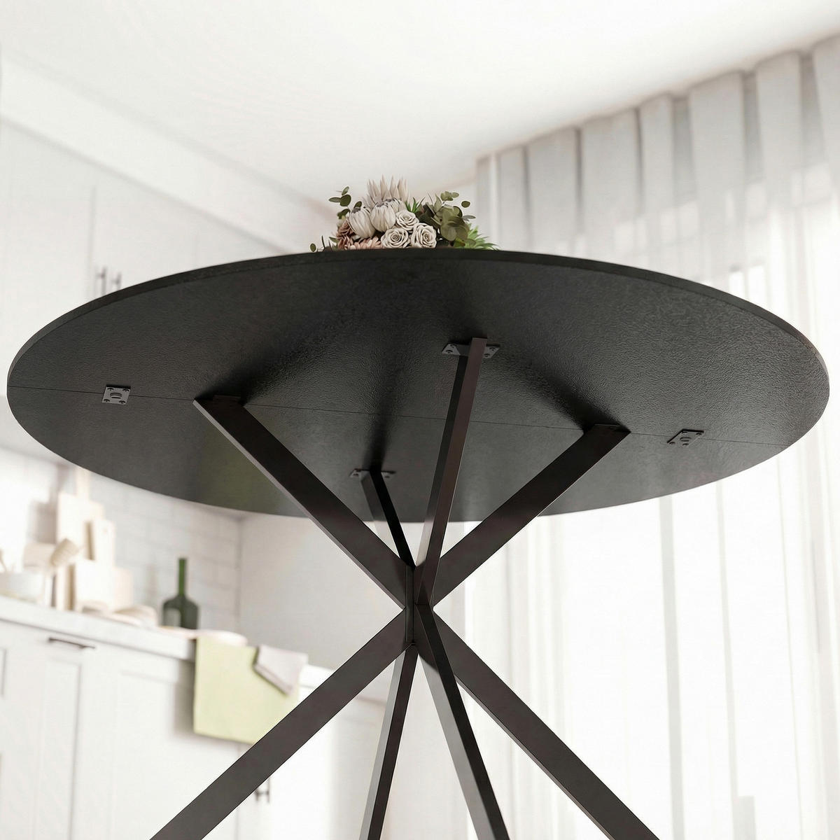 ESSTISCH DE-08435 Industriestil mit X-Stahlbeinen, Ø120 cm Schwarz - Schwarz, Holzwerkstoff (120/120/75cm) - ComfortXL