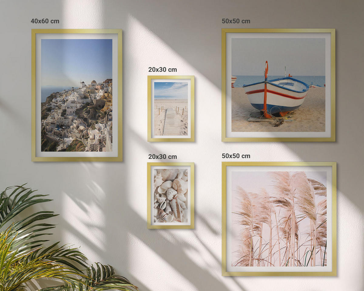 WANDBILDER 5er Set - 50x50 cm & 20x30 cm & 40x60 cm Goldrahmen - Japanische Berglandschaften - Goldfarben, Kunststoff (40/60cm) - ArtPrintCave