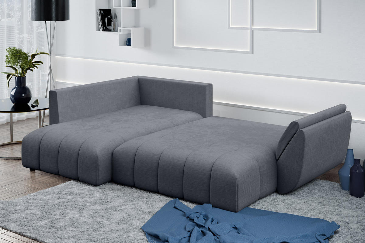 ECKSOFA L Form Corleone Grau 266/190/91 cm mit Schlaffunktion - Schwarz/Grau, Kunststoff/Textil (266/182cm) - AX Living