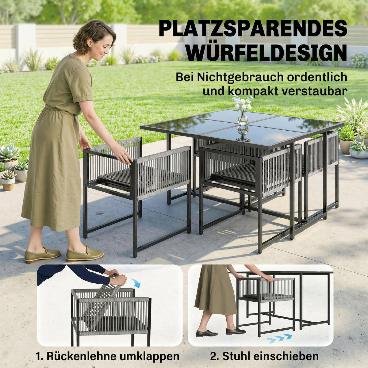 GARTENMÖBEL SET 5-teilig DE-09928 - Hellgrau, Metall - ComfortXL