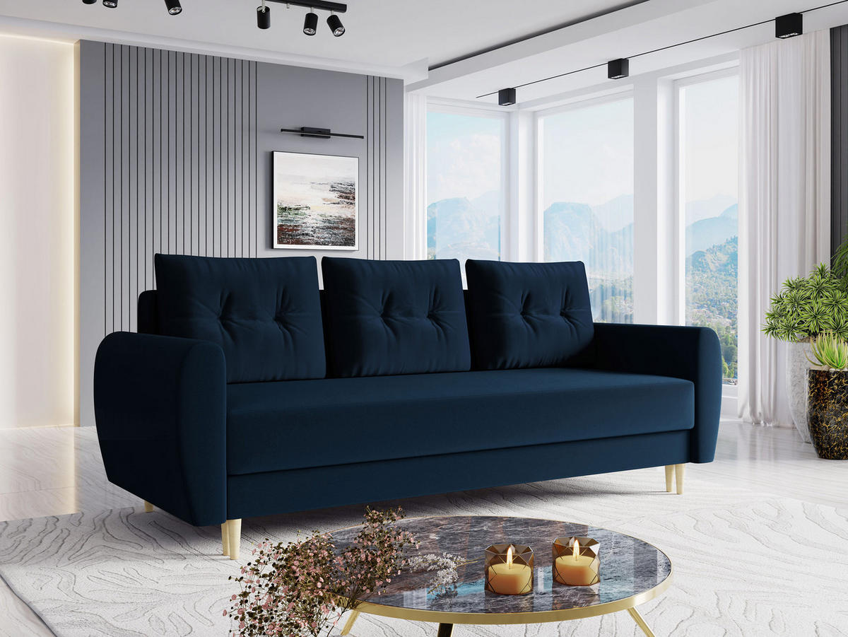 SCHLAFSOFA Palermo - Blau/Naturfarben, Holz/Textil (227/95/82cm) - MIRJAN24