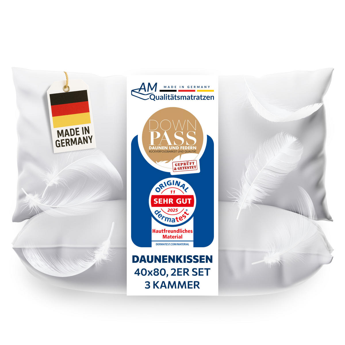 DAUNENKISSEN 40/80 cm 2er Set - Weiß, Textil (40/80cm) - AM Qualitätsmatratzen