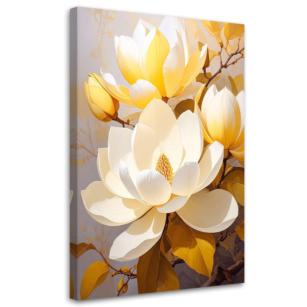 BILD auf Leinwand, Helle Magnolien mit gelbem Licht im Hintergrund - Gelb, Textil (20/30cm) - Feeby