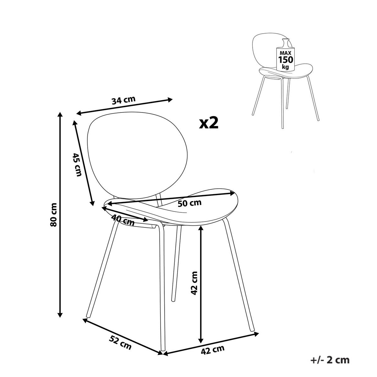 ESSZIMMERSTUHL 2er-Set Bouclé Taupe Luana - Taupe/Schwarz, Textil (42/80/52cm) - Beliani