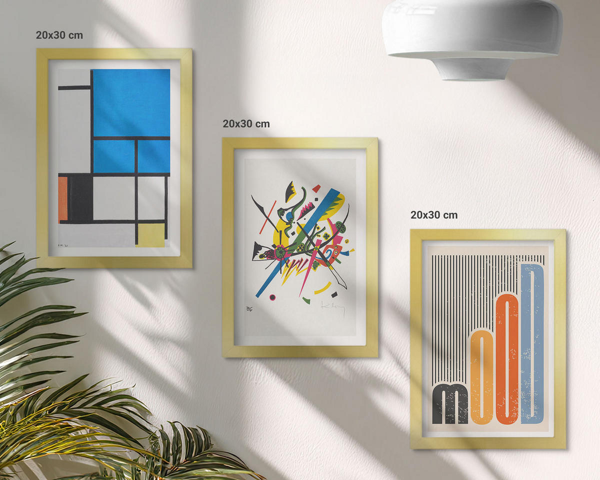 BILDER SET 3er Set - 20x30 cm Goldrahmen - Abstrakte moderne Geometrie - Goldfarben, Kunststoff (20/30cm) - TULUP