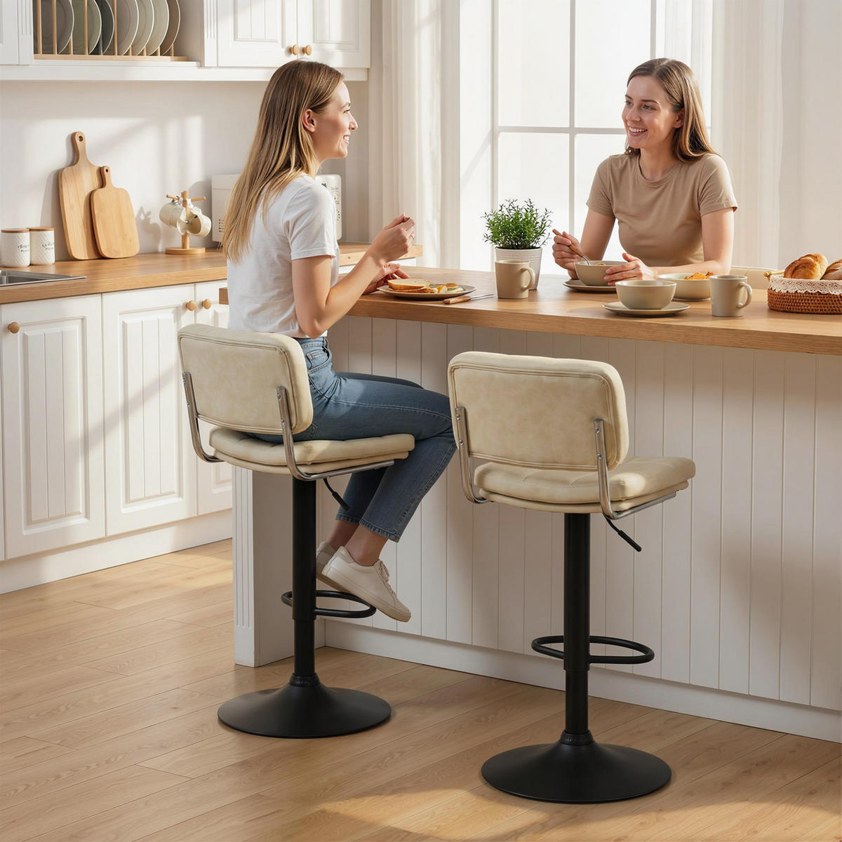 BARHOCKER 2er-Set DE-14805 vintage gepolstert Crème - Creme, Metall (41.5/107/45cm) - ComfortXL