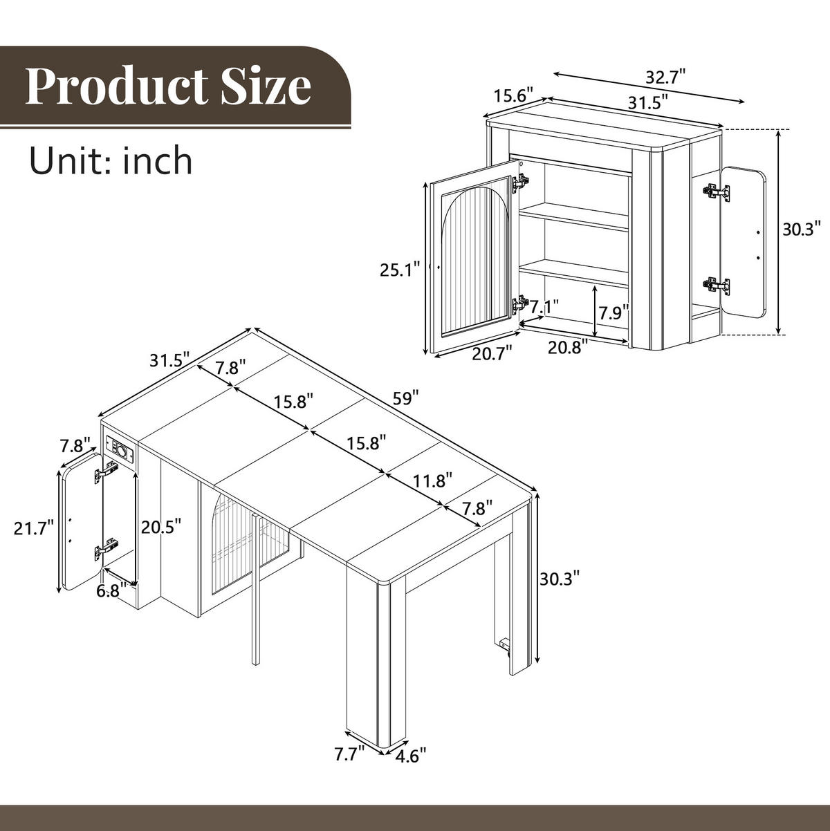 KÜCHENINSEL 83/77/39,6-149,6 cm Weiß/Schwarz aus MDF und Glas mit Ausziehfunktion - Schwarz, Holzwerkstoff (39.6/77/83cm) - OKMYHOME