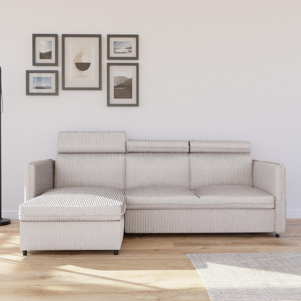 ECKSOFA mit Schlaffunktion und Bettkasten, Beige - Beige, Holzwerkstoff/Textil (220/140cm) - Idohome
