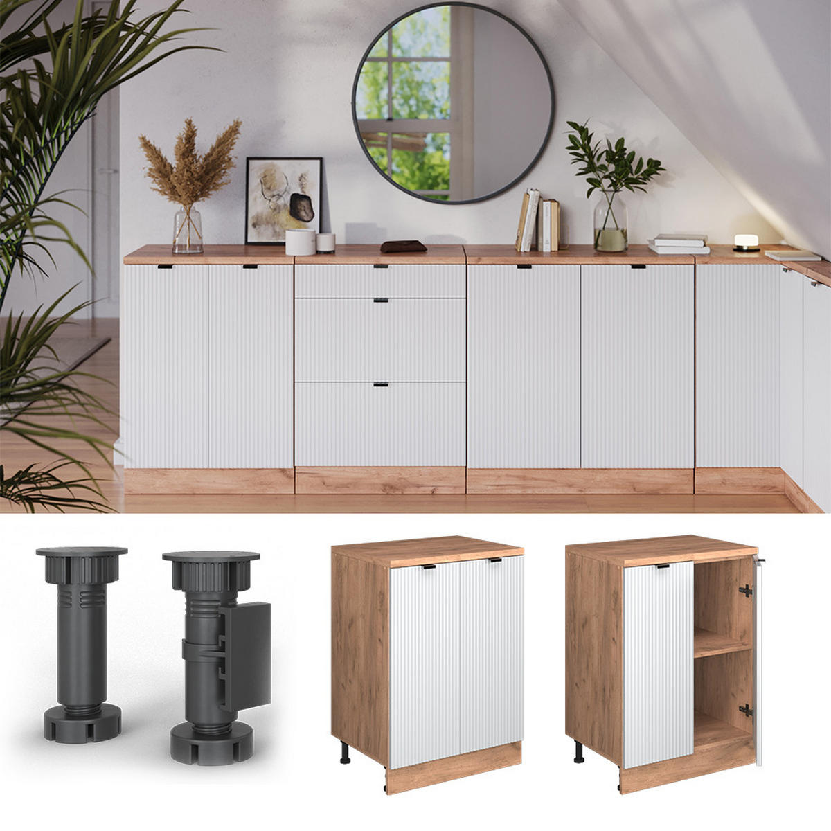 ORMAR ZA POTKROVLJE Rion Bijeli grebeni 60 x 81.6 cm bez kosine s 2 vrata - bijela/hrast medunac, drvni materijal (60/83.8/46cm) - Vicco