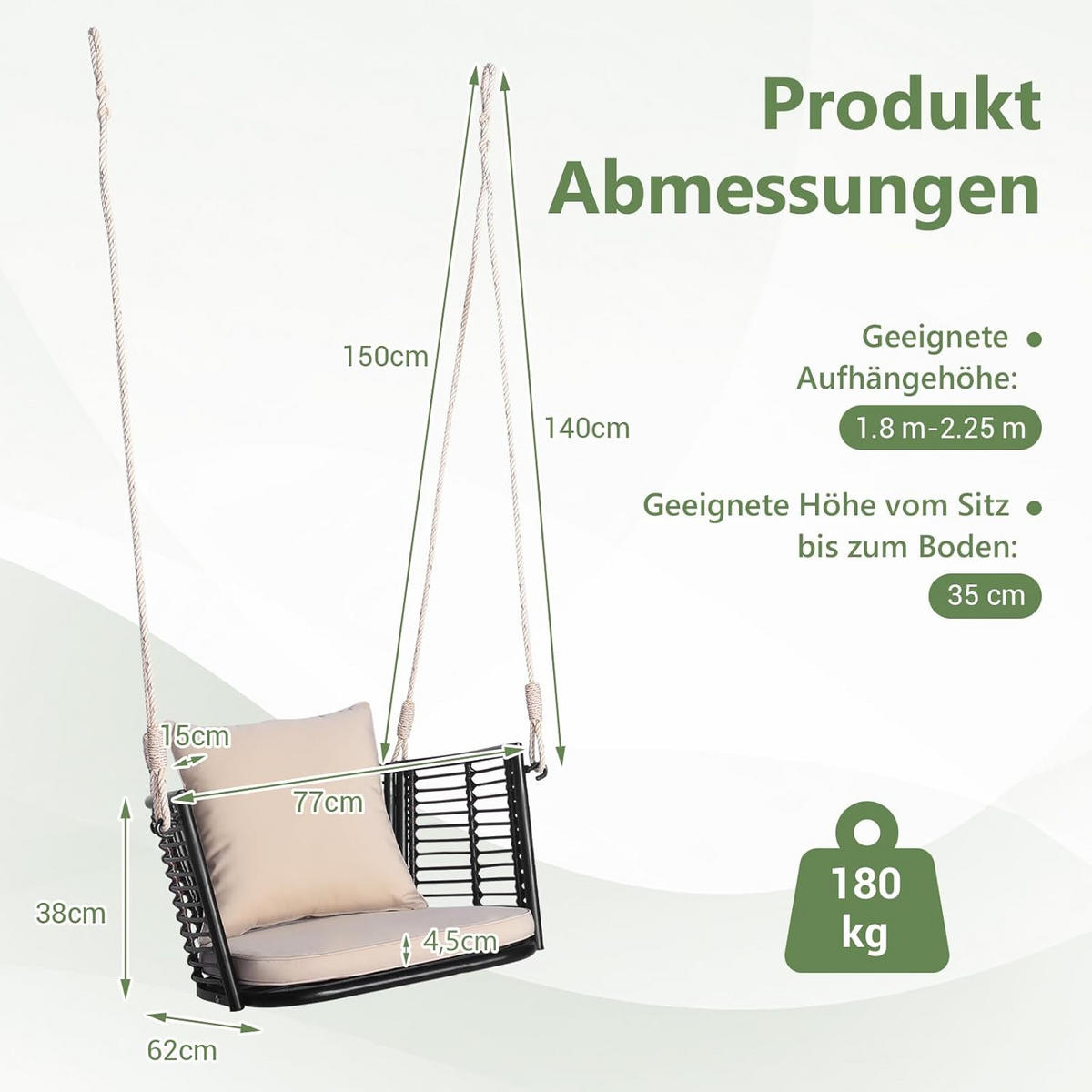 HÄNGESESSEL Beige - Beige, Metall (77/38/62cm) - COSTWAY