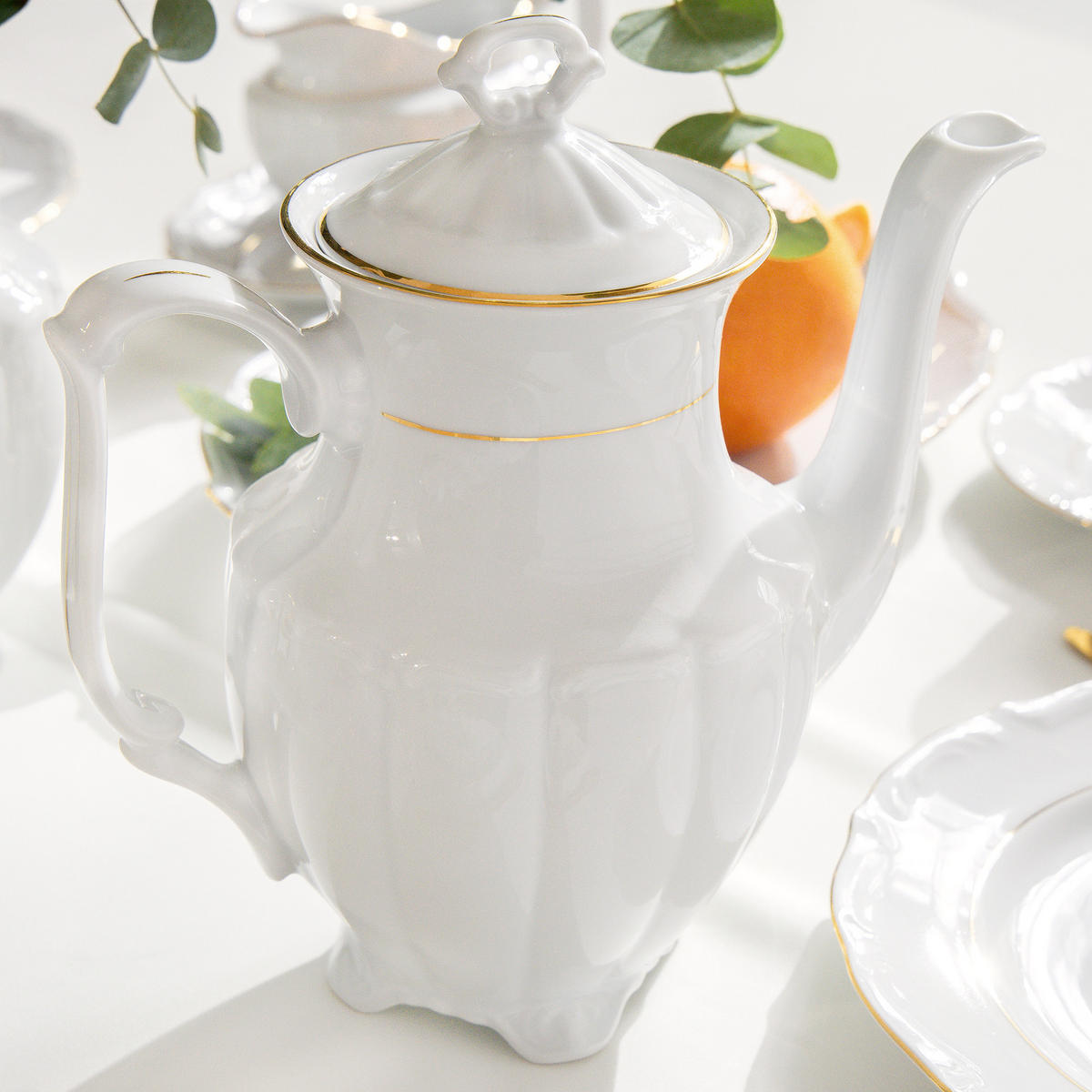 KAFFEESERVICE Chodziez MARIA TERESA 21-tlg Porzellan mit Goldrand, Weiß / Gold - Goldfarben/Weiß, Keramik (8/8/8cm) - KONSIMO®