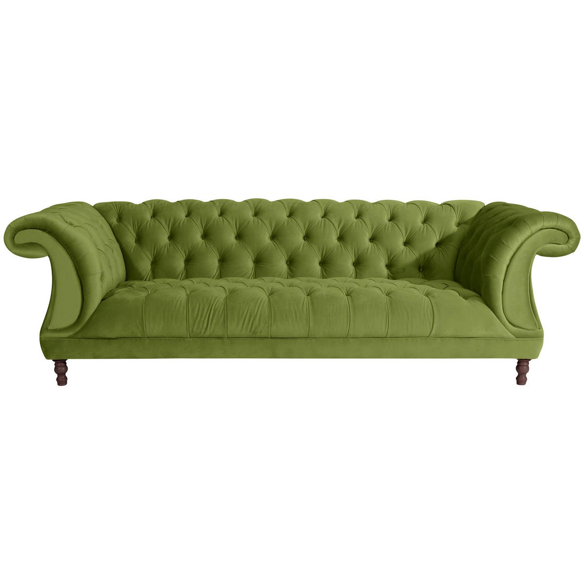 CHESTERFIELD Sofa 3-Sitzer Kaylin Samtvelours oliv - Olivgrün, Kunststoff (253/80/100cm) - 58aufmkessel