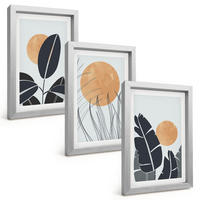 BILDER SET 3er Set - 20x30 cm Silberner Rahmen - Pflanzenmuster große Sonnen minimalistisch - Silberfarben, Kunststoff (20/30cm) - TULUP