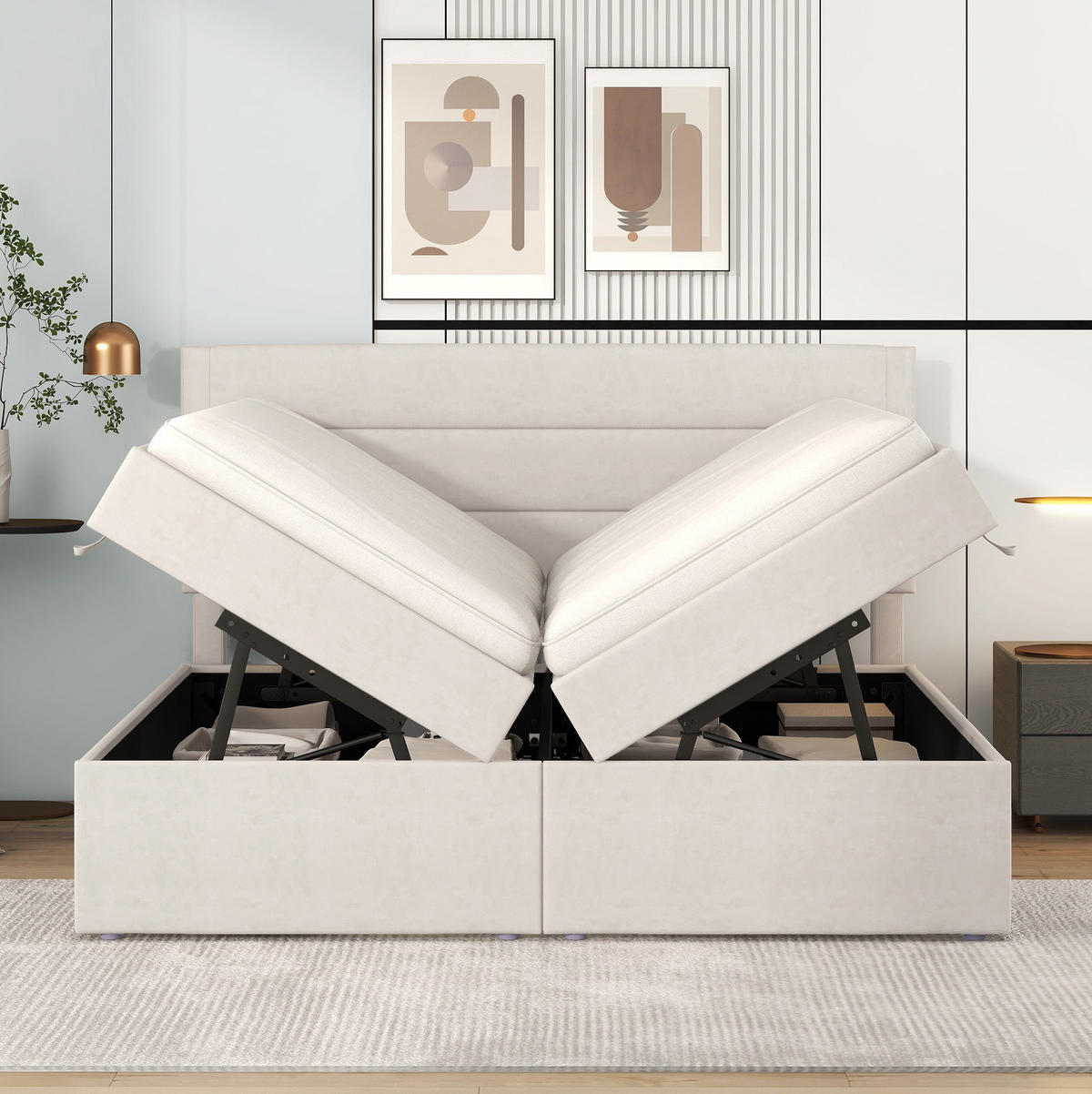 POLSTERBETT mit Bettkasten und Lattenrost 140x200 cm Beige - Beige, Holzwerkstoff (140/200cm) - Beauniv
