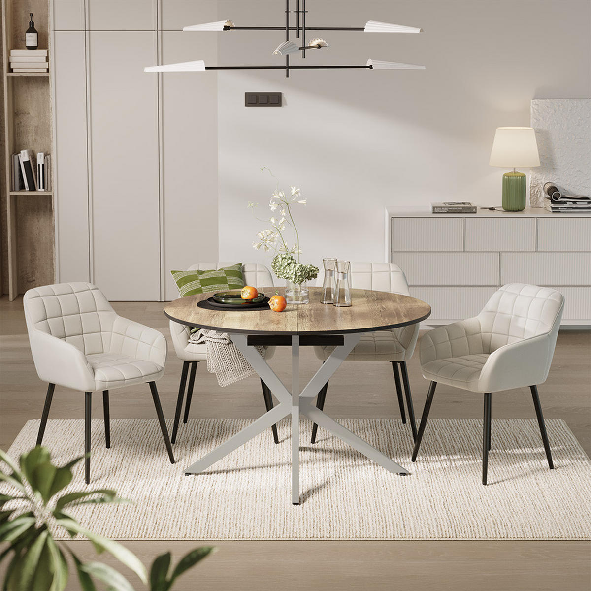 ESSTISCH-SET Loyd, Eiche rustikal/Grau, 120 x 120 cm mit 4 Esszimmerstühlen (Beige) - Wildeiche/Grau, Holzwerkstoff (120/76.5/120cm) - Vicco