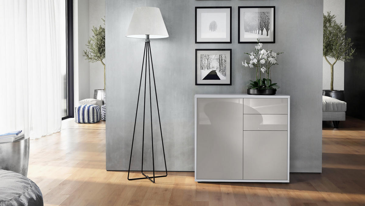KOMMODE Ben Front in Sandgrau Hochglanz - Sandfarben, Holzwerkstoff (79/74/36cm) - Vladon