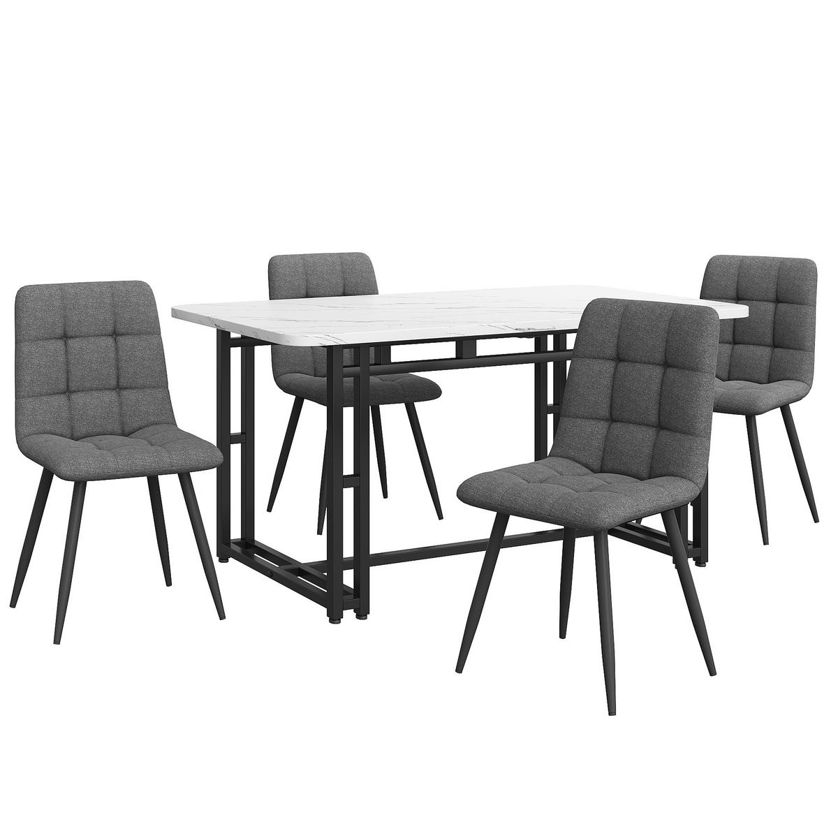 ESSGRUPPE Esstisch 4 Stühle Schwarz Grau 140x80cm - Multicolor, Naturmaterialen (140/74/80cm) - FLIEKS