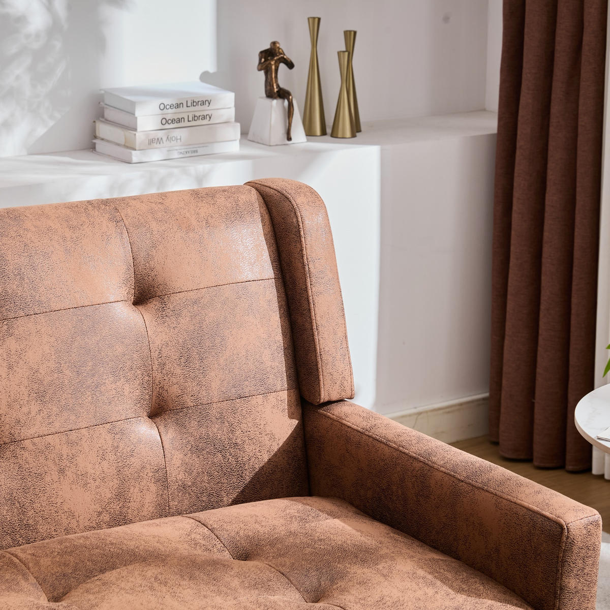 2-SITZER SOFA Leinen Coffee mit Tufting - Braun, Holz/Holzwerkstoff (119/88/75cm) - WISHDOR