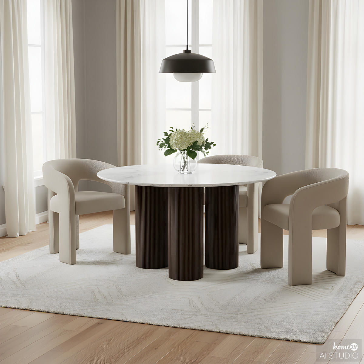 ESSTISCH - Mango massiv / Marmor - Dunkelbraun / Marmor Weiß - Weiß, Naturmaterialien/Holz (130/130/76cm) - home24