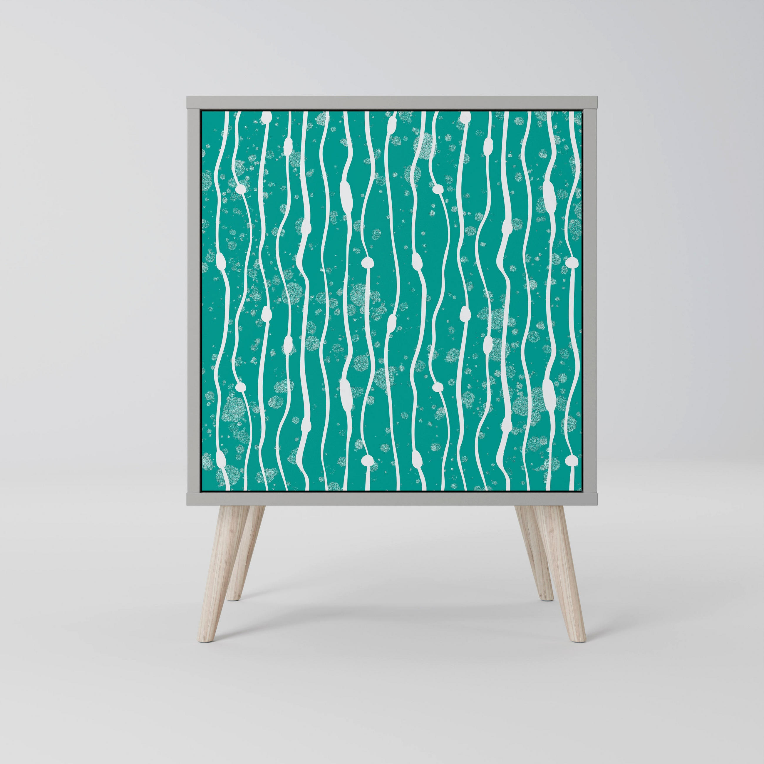 SIDEBOARD TURQUOISE RAIN, Grau, 57,5x42x77,5 cm, Schräge Buchenholzfüße - Buchefarben/Multicolor, Holzwerkstoff/Buchenholz (57.5/77.5/42cm) - SpaceRebels
