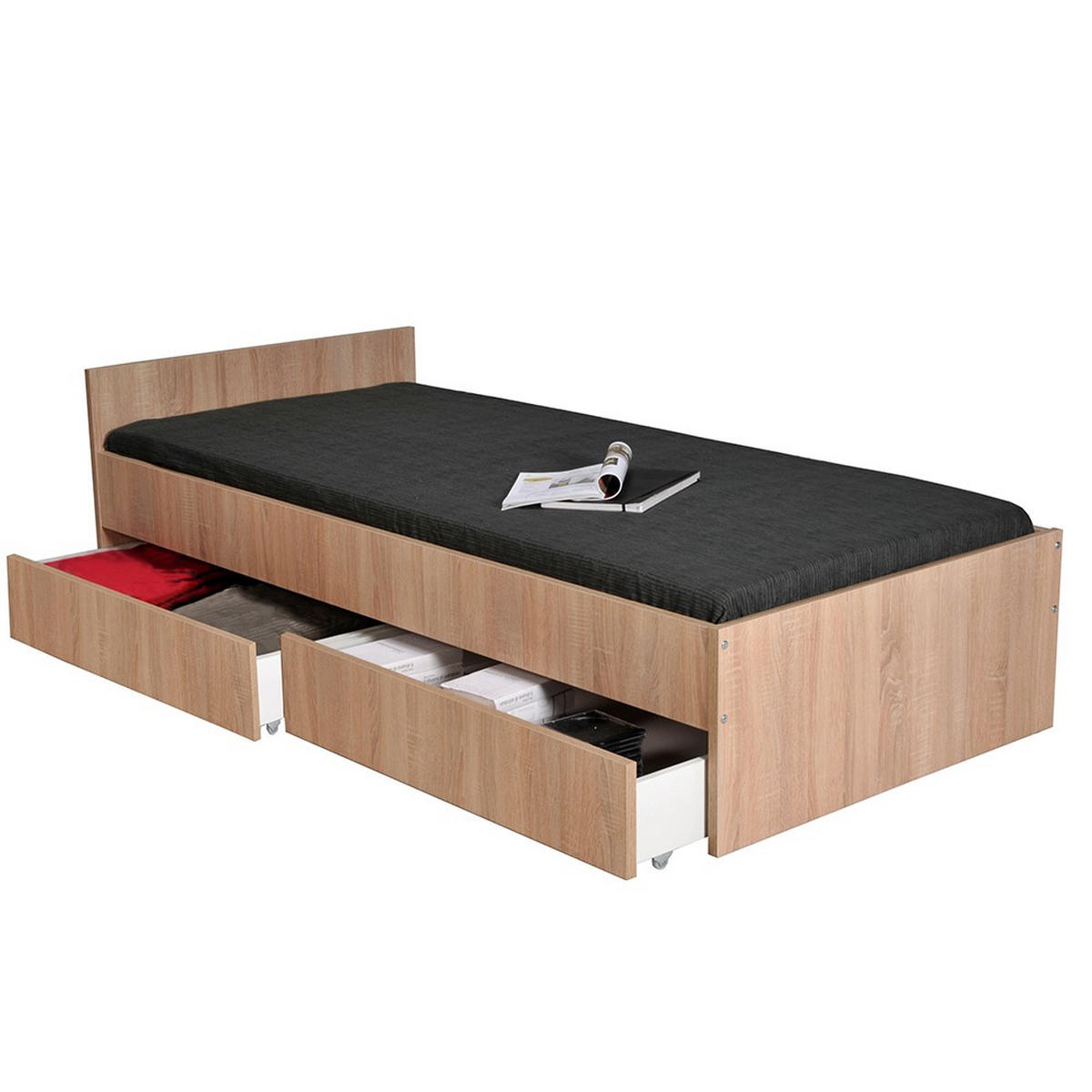 BETT KAPPA mit Schubladen/ Bett 90x190 - Eiche Gebleicht Dekor - Sonoma Eiche, Holzwerkstoff (90/190cm) - Weber Industries