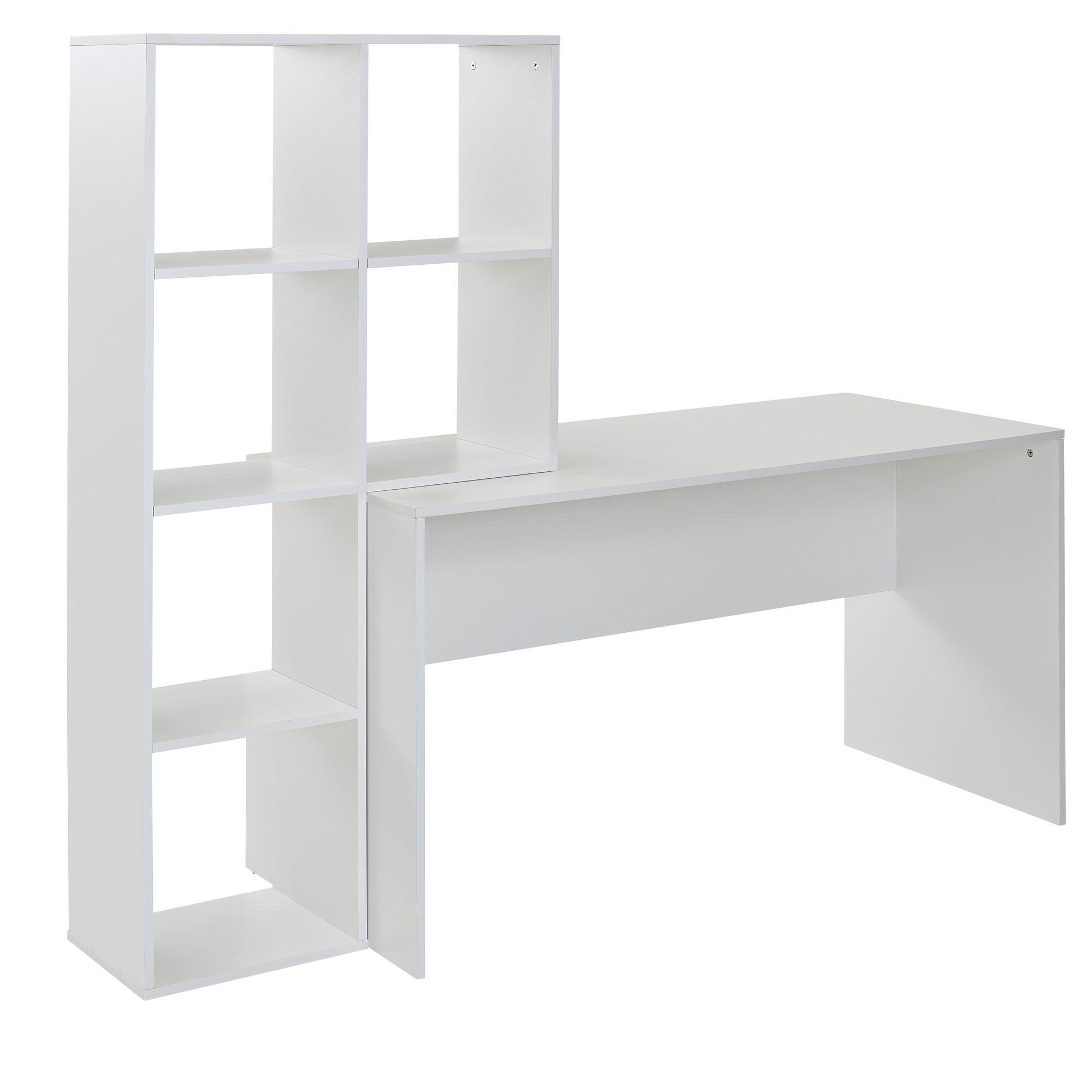 BÜROTISCH mit Regal eckig FRIDA Weiß - Weiß, Holzwerkstoff (59/170/143.5cm) - tinkaro