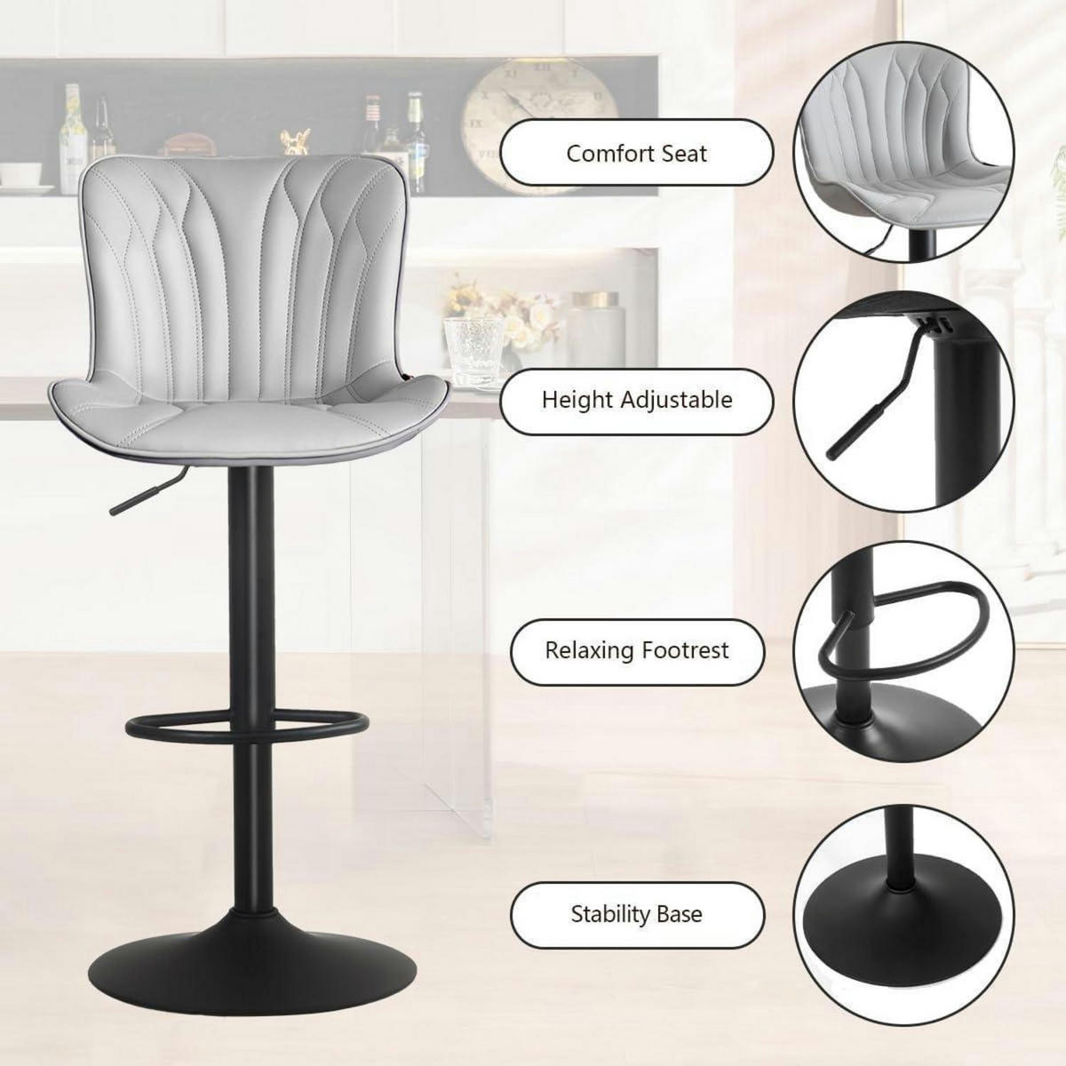 BARHOCKER 2er Set Kunstleder Grau Höhenverstellbar - Grau, Kunststoff (83/54/48cm)