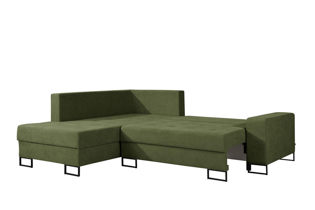 ECKSOFA mit Schlaffunktion Links Grün Chenille - 245x200 cm - Trevi - Schwarz/Grün, Holz/Holzwerkstoff (245/200cm) - Ravio