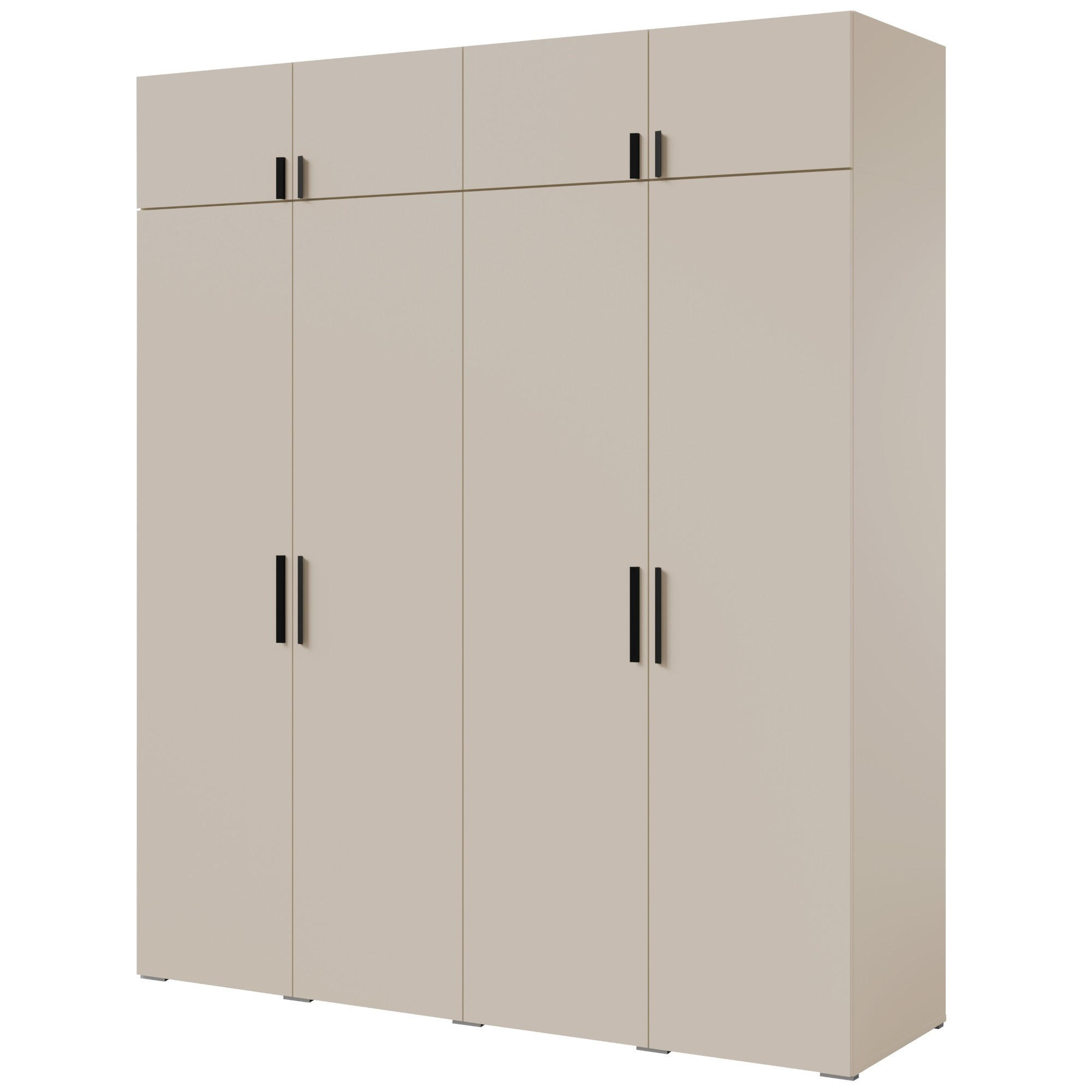 DREHTÜRENSCHRANK mit Aufsatz Napoli 4D 200 Kaschmir (schwarzer oder goldener Griff) - Kaschmir/Silberfarben, Holzwerkstoff/Kunststoff (200/35/60cm) - mzm24