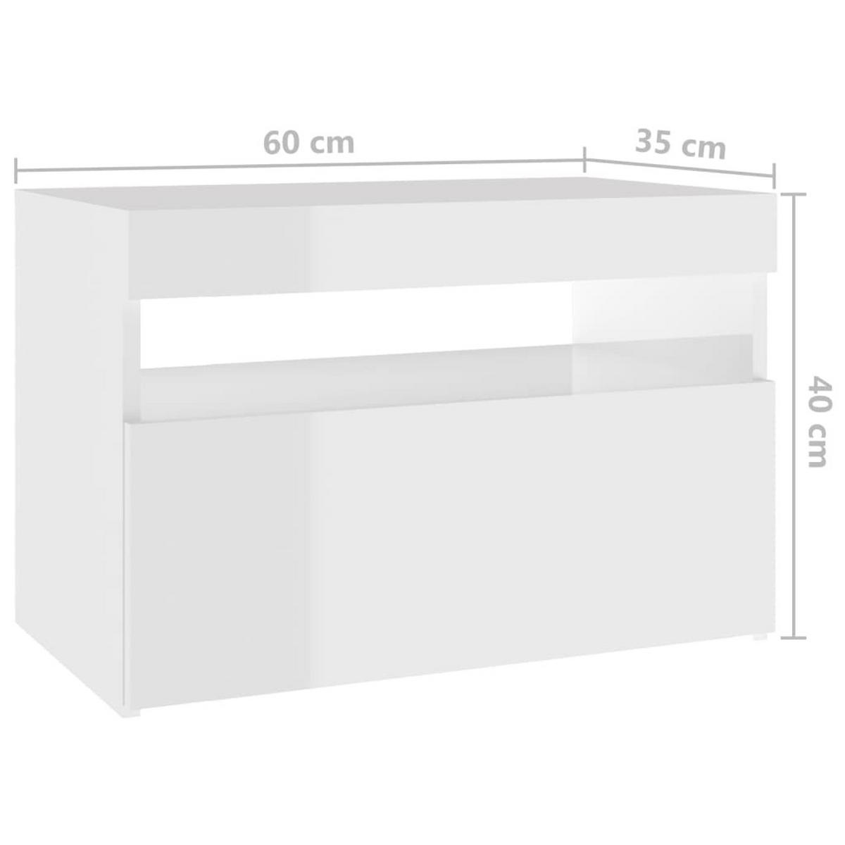 NACHTTISCH 2 Stk. mit Led-Leuchten 60/35/40 cm in Hochglanz-Weiß - Weiß, Holz (60/40/35cm) - vidaXL