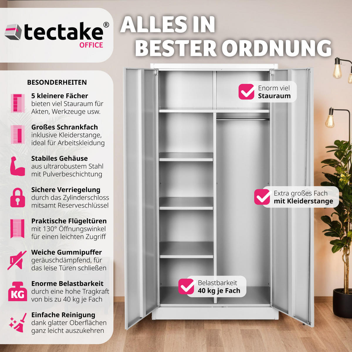SPIND ,180 x 80 x 40 cm,grau - Grau, Metall (40/180/80cm) - tectake