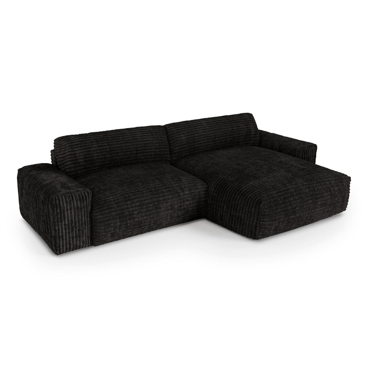 ECKSOFA RECHTS Gerippter Samt XXL Schwarz 220cm - Schwarz, Textil (220/120cm) - Sia Home