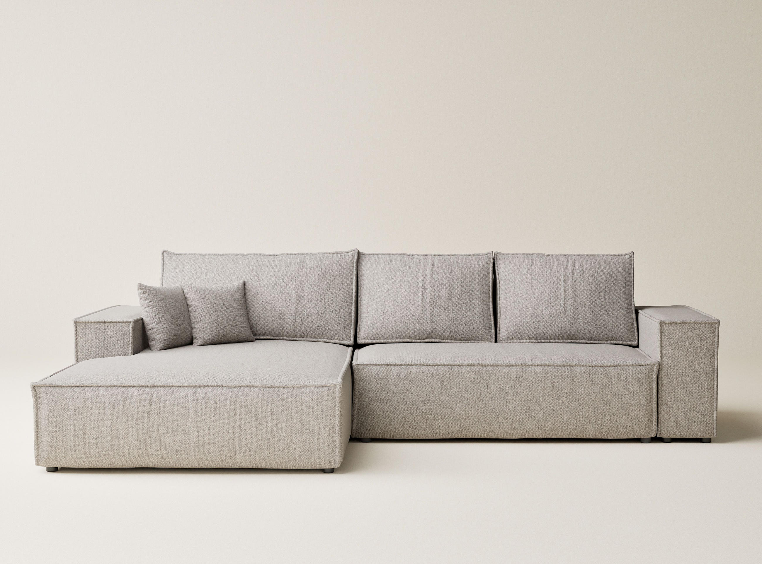 ECKSOFA MIT SCHLAFFUNKTION Maze Seidengrau Webstoff - Greige/Schwarz, Holz/Holzwerkstoff (294/185cm) - Maison de Reve