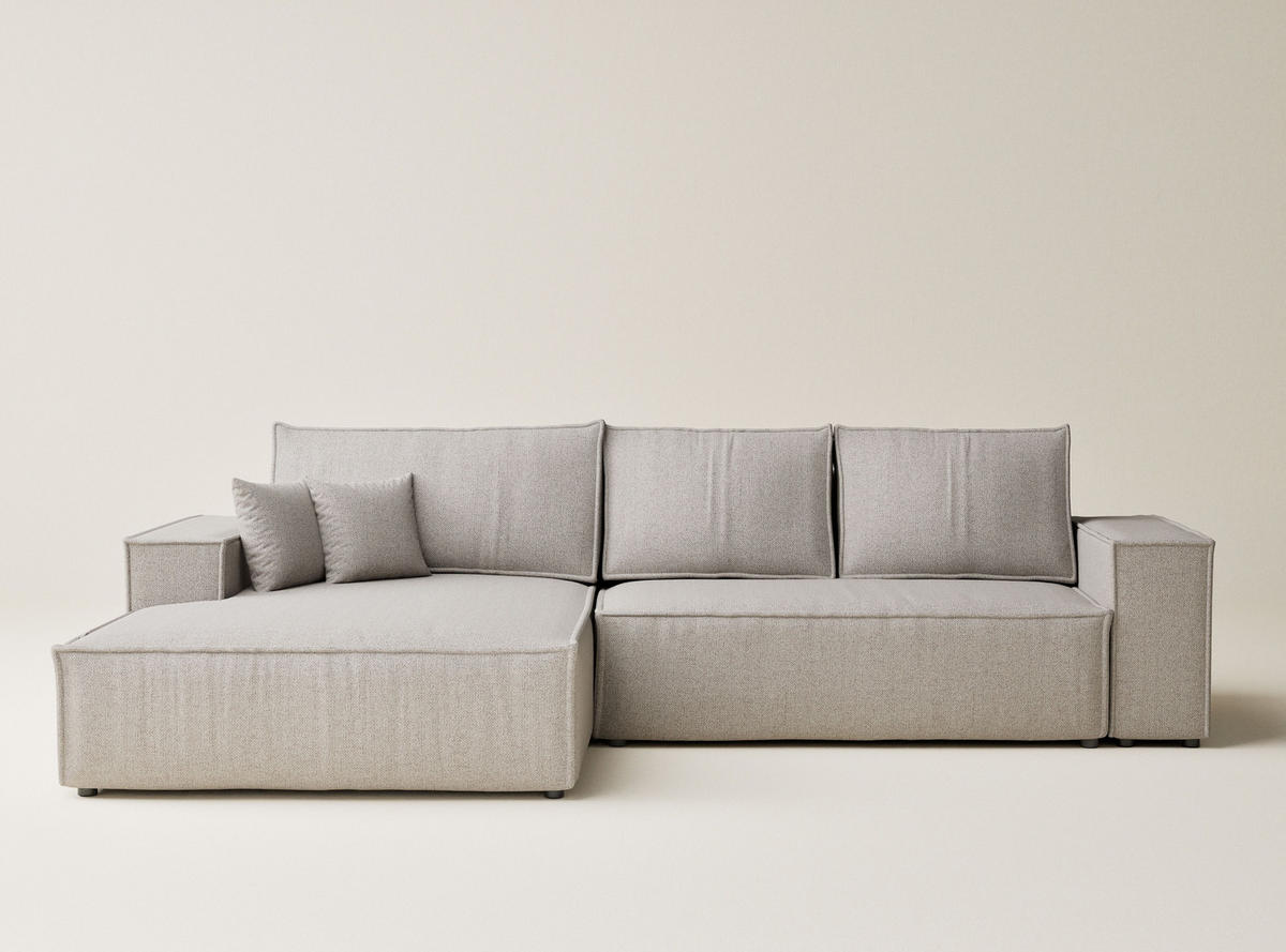 ECKSOFA MIT SCHLAFFUNKTION Maze Seidengrau Webstoff - Greige/Schwarz, Holz/Holzwerkstoff (294/185cm) - Maison de Reve