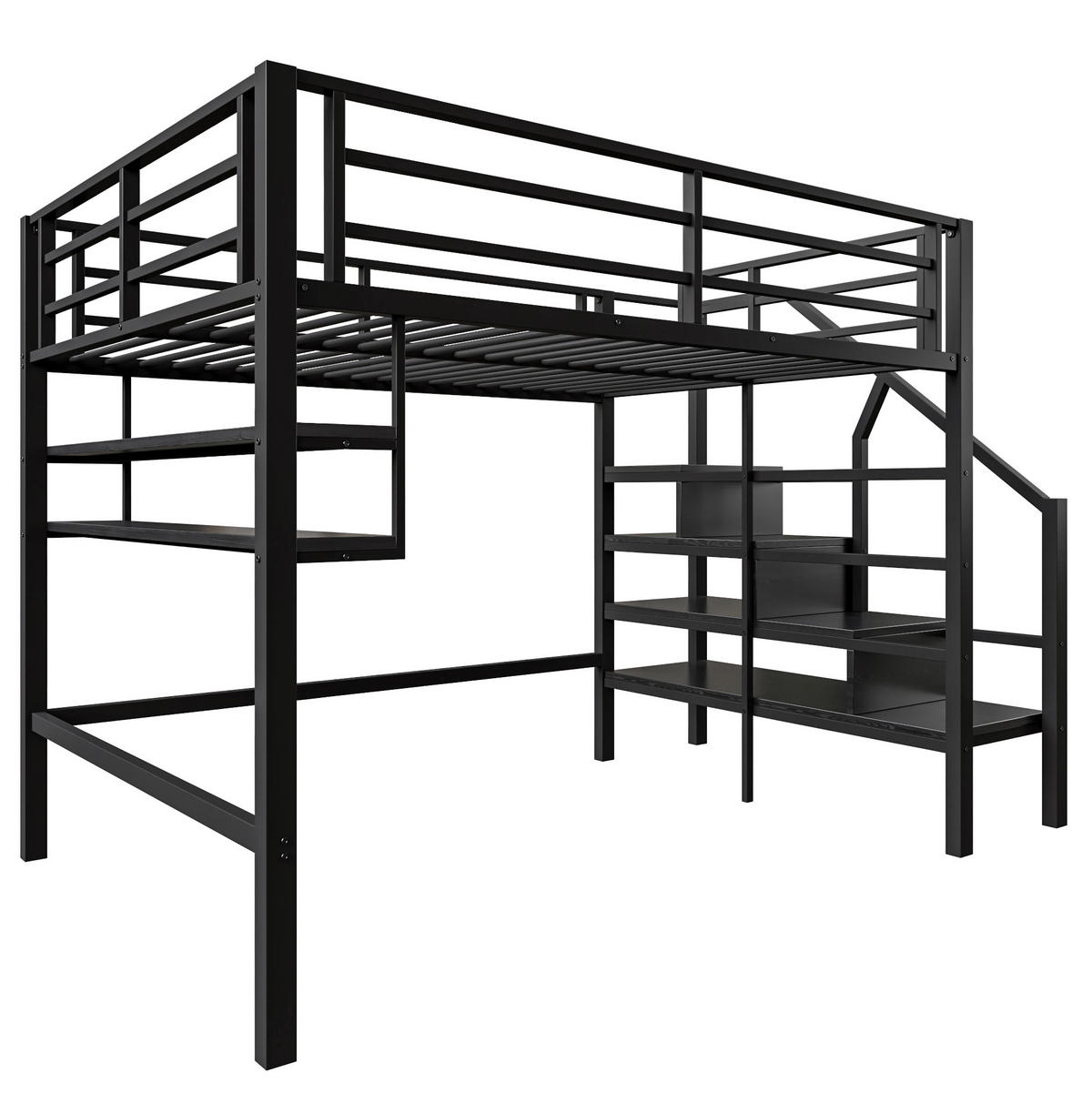 HOCHBETT aus Metall und MDF 140x200 cm Schwarz mit Stauraumleiter und Einlegeböden - Schwarz, Metall (140/200cm) - IVMEU