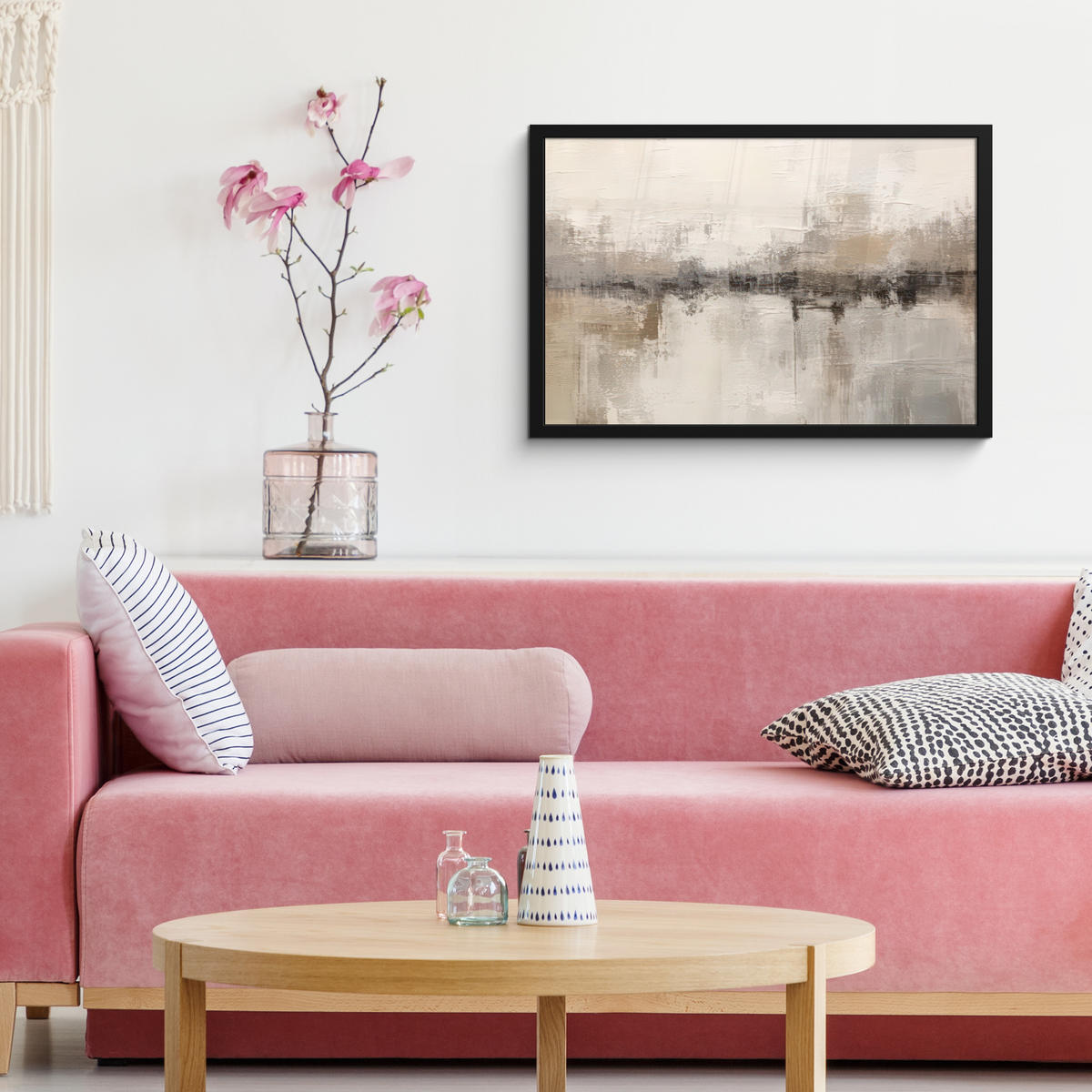 POSTER MIT RAHMEN Moderne Kunst - Abstrakt - Beige 60x40 cm - Beige, Papier (60/40cm) - MuchoWow