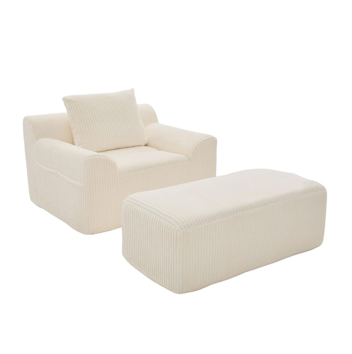 SESSEL 147/110/67 cm aus Cord mit Fußhocker – bis 200 kg belastbar - Beige, Textil (147/67/110cm) - BEAOK