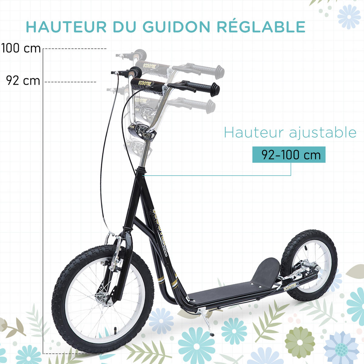 KINDERSCOOTER DE-16939 All-Terrain mit großen Luftreifen Schwarz - Schwarz, Metall (135/58/100cm) - ComfortXL