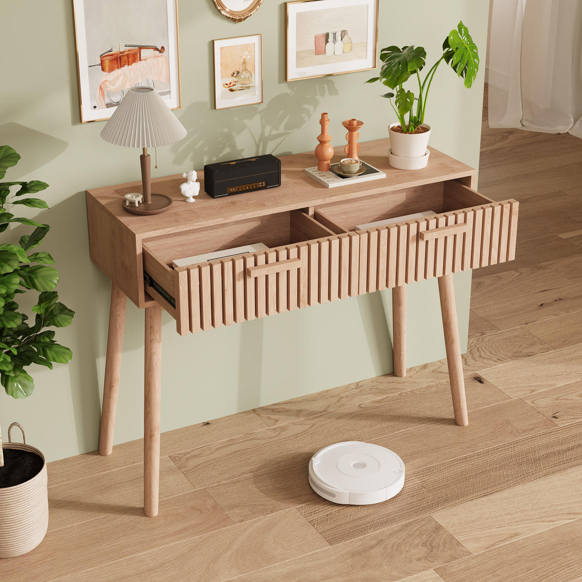 KONSOLENTISCH massivholz 2 schubladen kippsicherung - Naturfarben, Holzwerkstoff (100/35/80cm) - SHOPENTRA