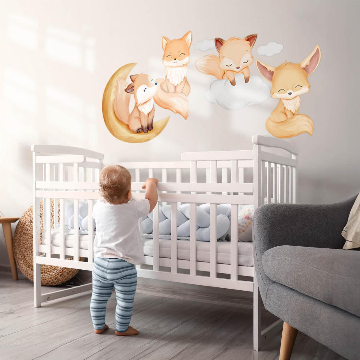 WANDAUFKLEBER 80x128cm - Aquarellfüchse - Multicolor, Kunststoff (80/128/0.1cm) - Wallfluent