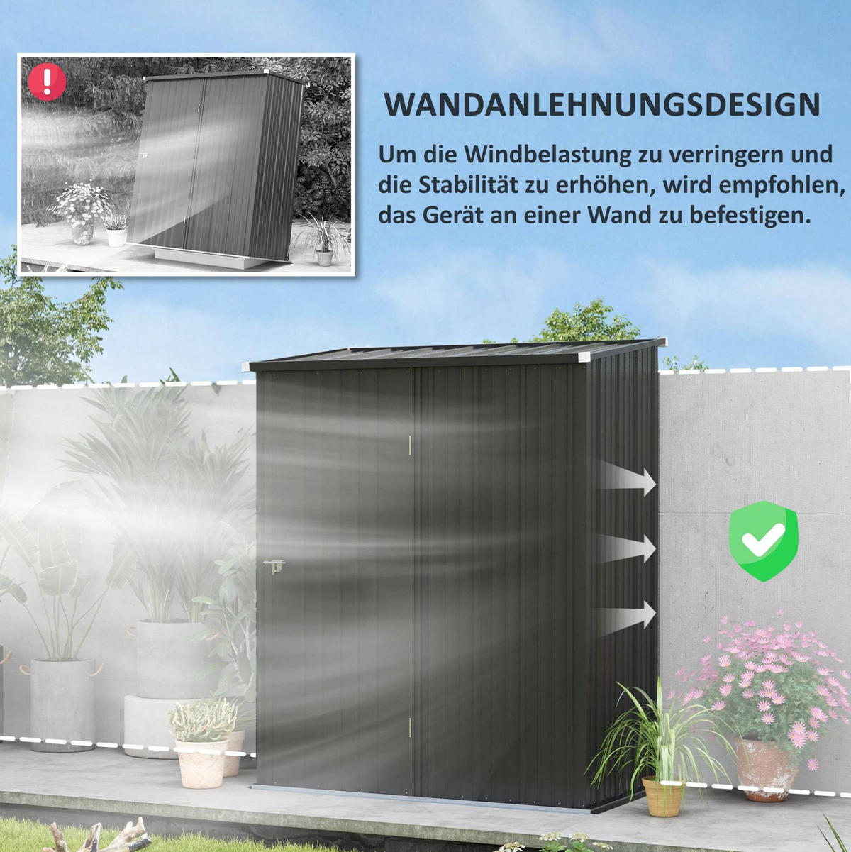 GARTENKOMMODE 161,5/196/94,5 cm Schwarz aus Stahl mit abschließbarer Tür - Schwarz, Metall (94.5/196/161.5cm) - OKMYHOME