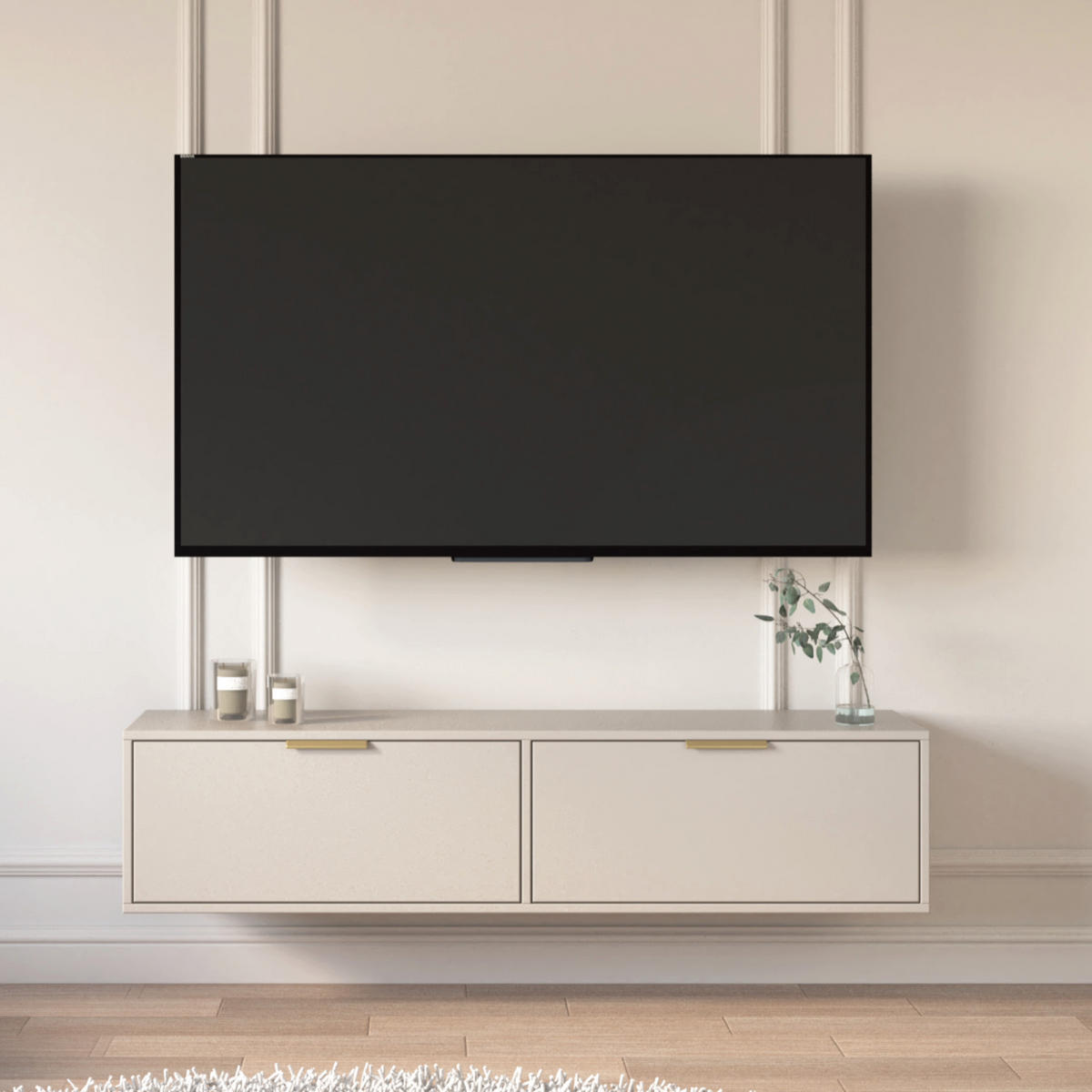 TV-HÄNGEBOARD Vena 2-türig, Kaschmir, 140 cm - Kaschmir/Goldfarben, Holzwerkstoff/Kunststoff (138.6/30/30cm) - Selsey