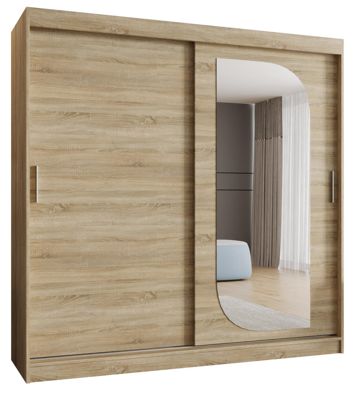 SCHWEBETÜRENSCHRANK 200/200/62 2-türig - Silberfarben/Sonoma Eiche, Holz (200/200/62cm) - MÖBEL KRYSPOL