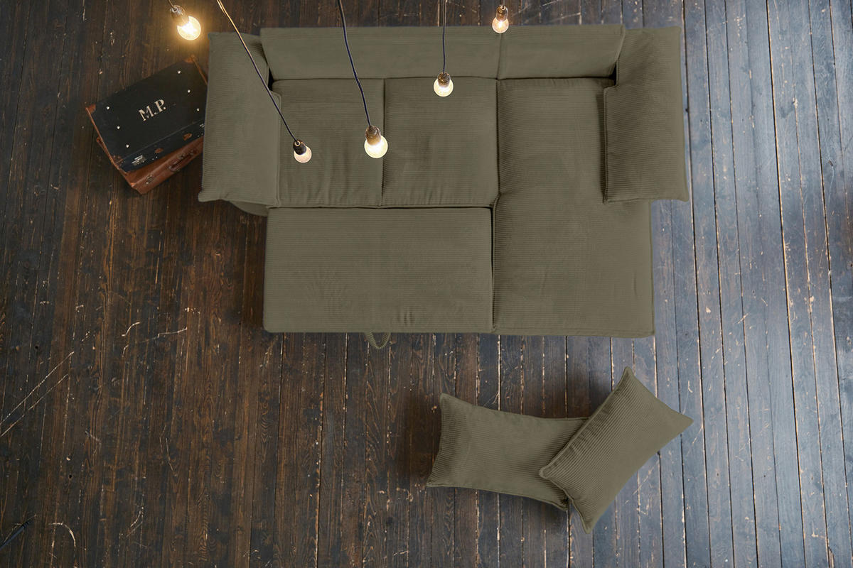 ECKSOFA DAMETO Grün Cord - Schwarz/Olivgrün, Kunststoff/Textil (266/174cm) - KAWOLA